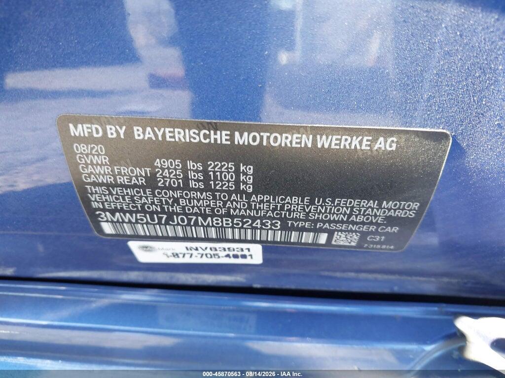 3MW5U7J07M8B52433 2021 BMW M340I photo no. 9