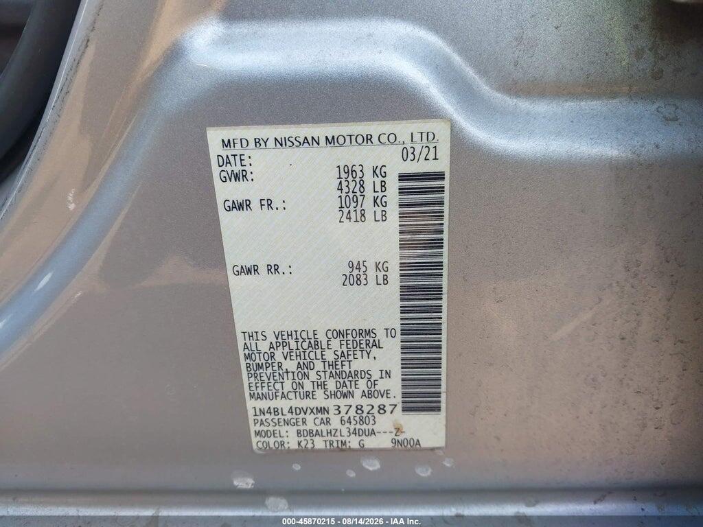 1N4BL4DVXMN378287 2021 NISSAN ALTIMA photo no. 9