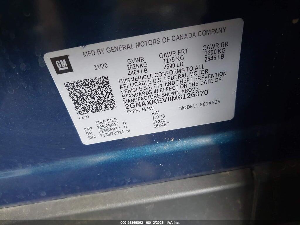 2GNAXKEV8M6126370 2021 CHEVROLET EQUINOX photo no. 9