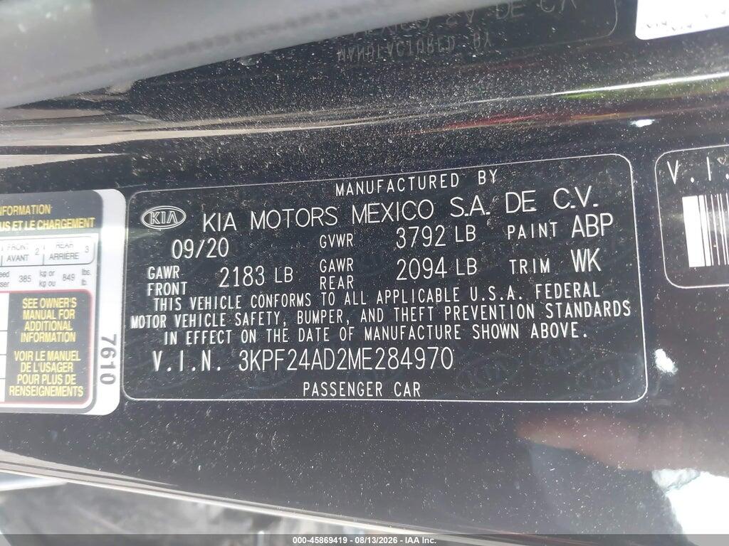 3KPF24AD2ME284970 2021 KIA FORTE photo no. 9