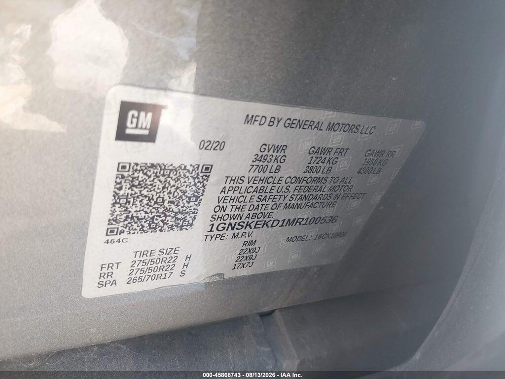 1GNSKEKD1MR100536 2021 CHEVROLET SUBURBAN photo no. 9
