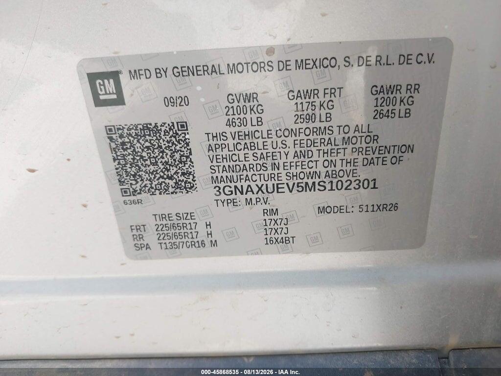 3GNAXUEV5MS102301 2021 CHEVROLET EQUINOX photo no. 9