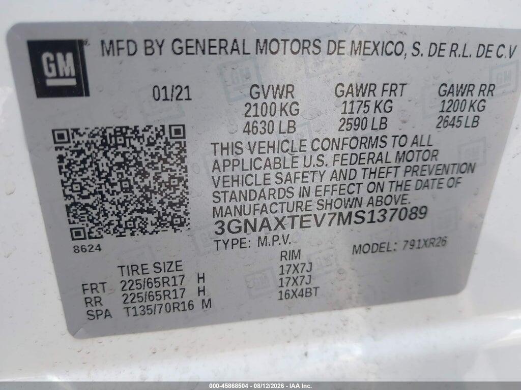 3GNAXTEV7MS137089 2021 CHEVROLET EQUINOX photo no. 9