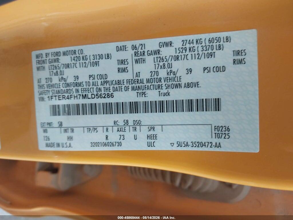 1FTER4FH7MLD56286 2021 FORD RANGER photo no. 9