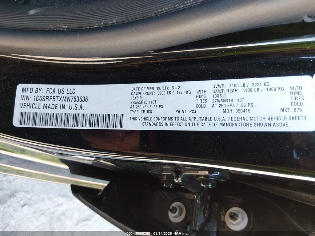 1C6SRFBTXMN763636 2021 RAM 1500 photo no. 9