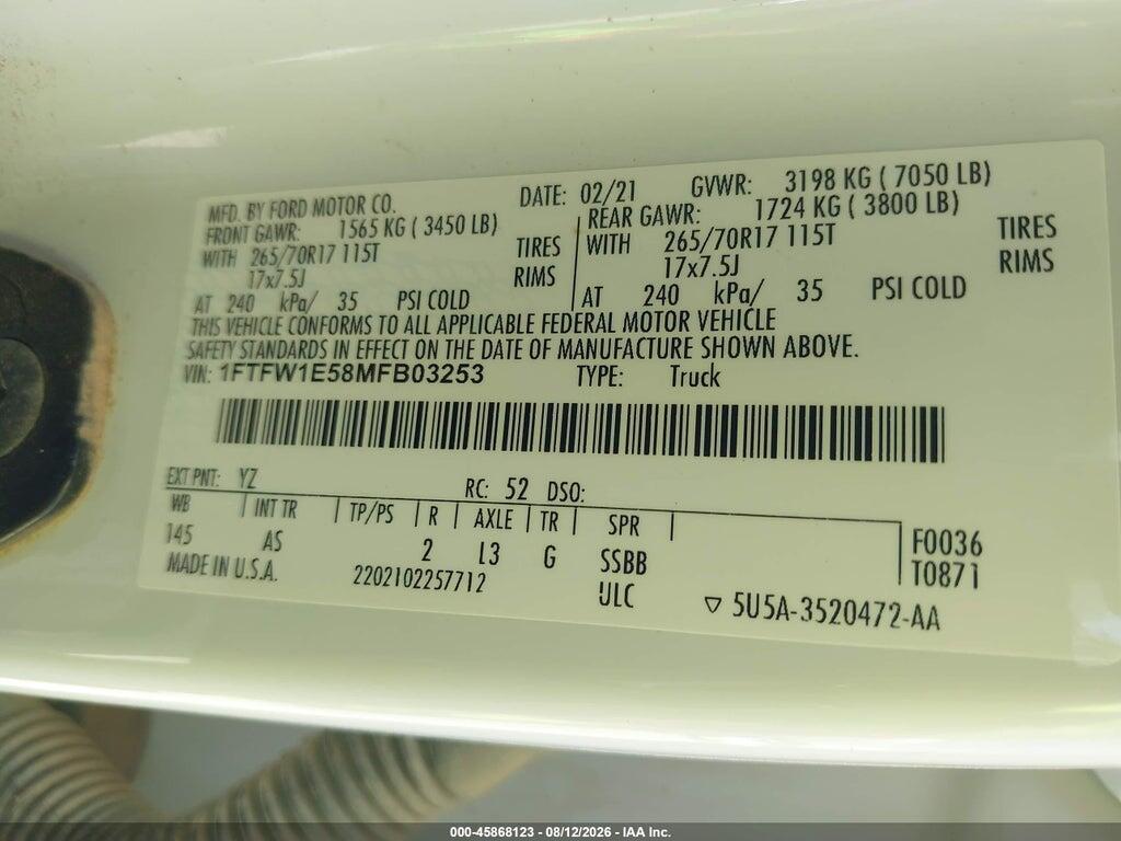 1FTFW1E58MFB03253 2021 FORD F-150 photo no. 9