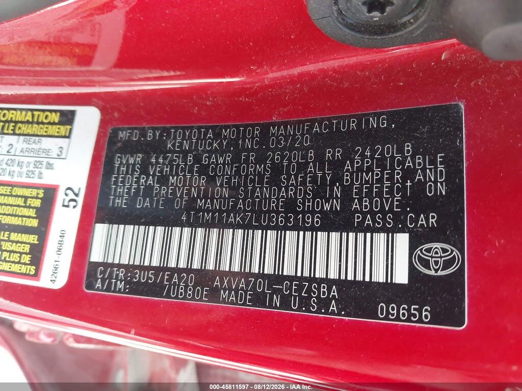 4T1M11AK7LU363196 2020 TOYOTA CAMRY photo no. 9
