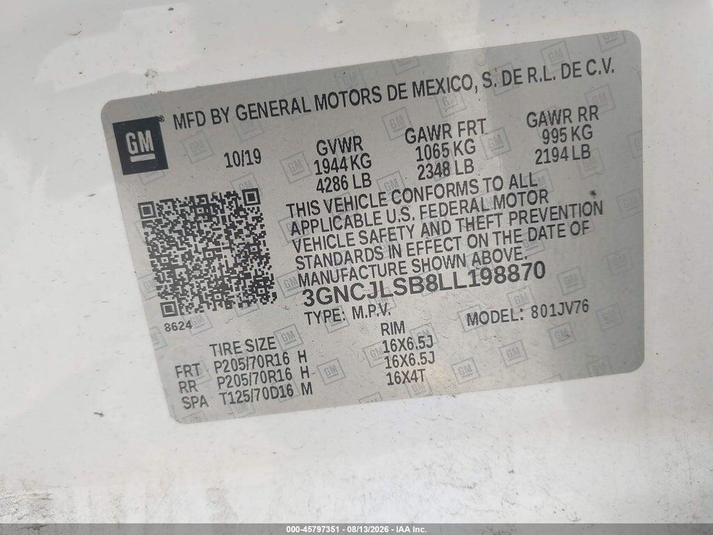 3GNCJLSB8LL198870 2020 CHEVROLET TRAX photo no. 9