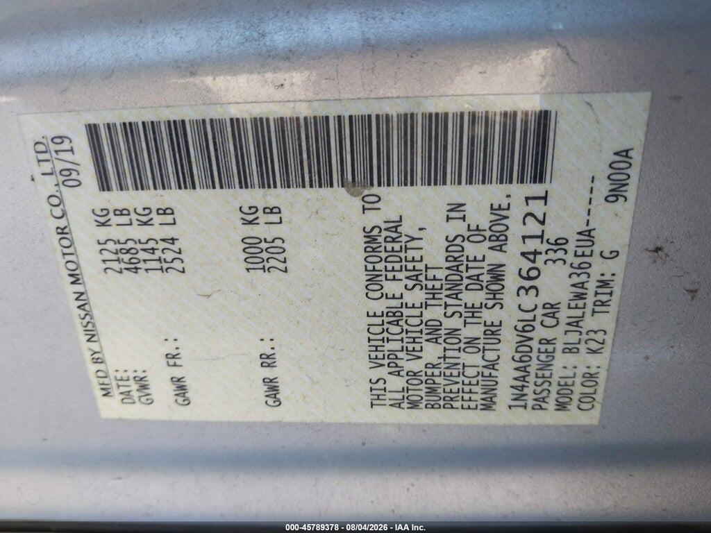 1N4AA6DV6LC364121 2020 NISSAN MAXIMA photo no. 9