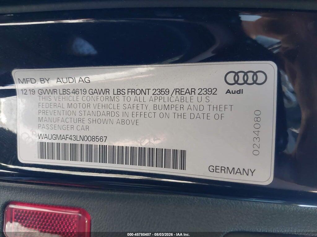 WAUGMAF43LN008567 2020 AUDI A4 photo no. 9