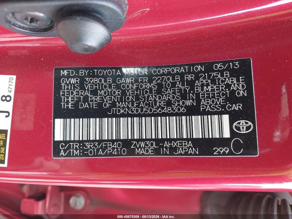 JTDKN3DU5D5648306 2013 TOYOTA PRIUS photo no. 9