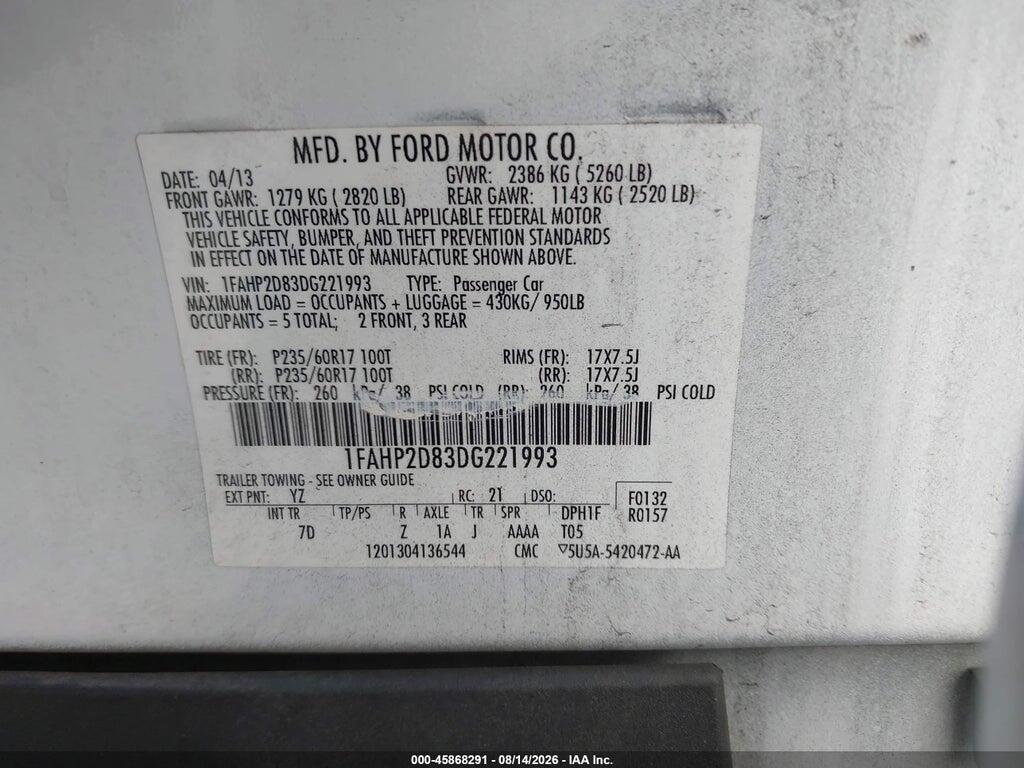 1FAHP2D83DG221993 2013 FORD TAURUS photo no. 9