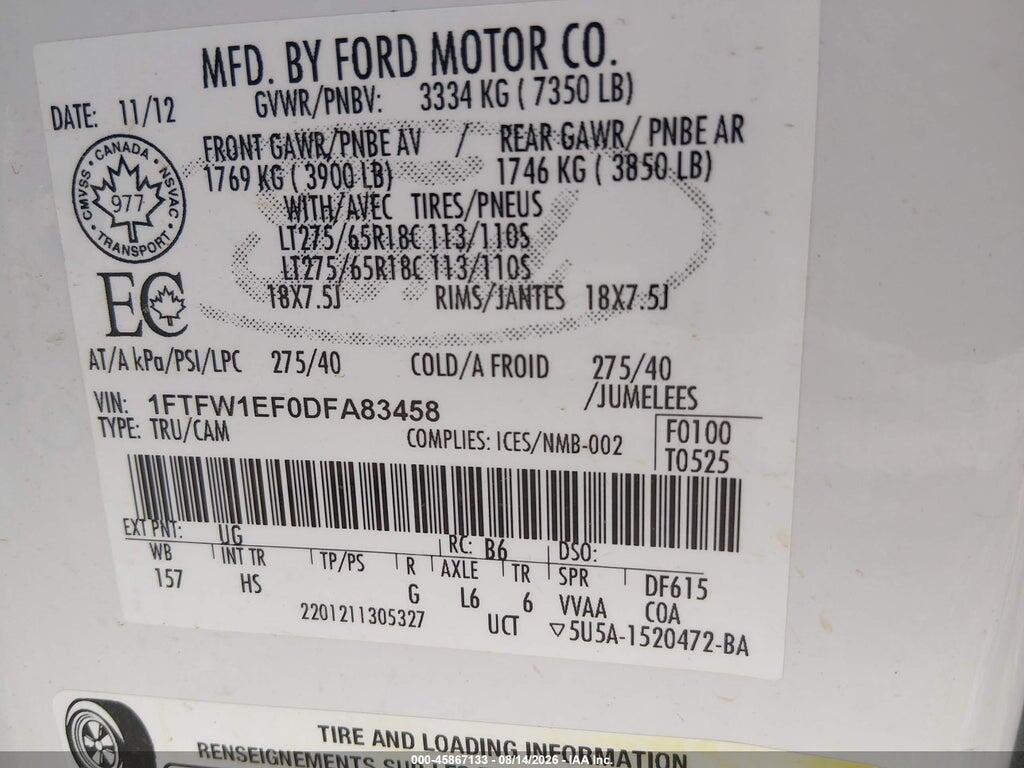 1FTFW1EF0DFA83458 2013 FORD F-150 photo no. 9