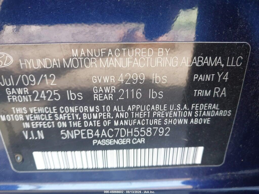 5NPEB4AC7DH558792 2013 HYUNDAI SONATA photo no. 9
