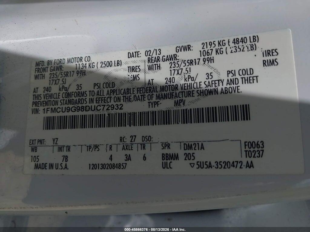 1FMCU9G98DUC72932 2013 FORD ESCAPE photo no. 9