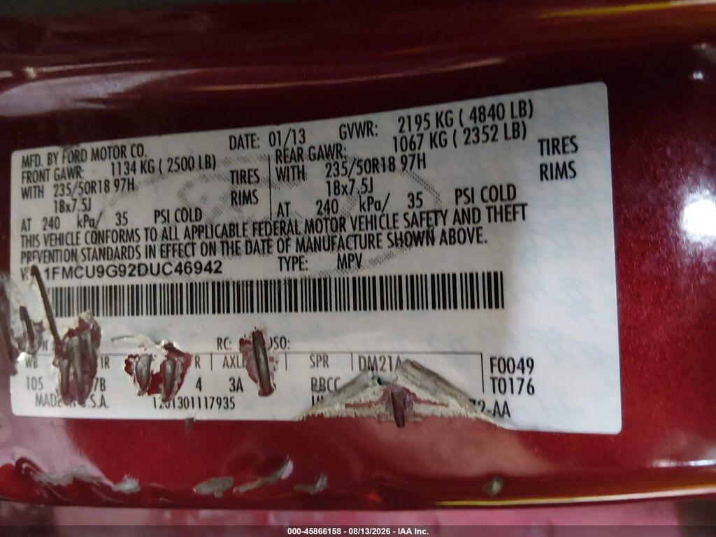 1FMCU9G92DUC46942 2013 FORD ESCAPE photo no. 9