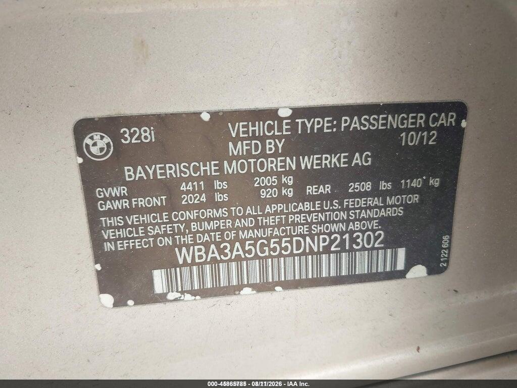 WBA3A5G55DNP21302 2013 BMW 328I photo no. 9