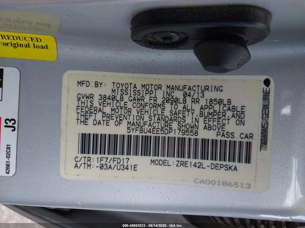 5YFBU4EE5DP179558 2013 TOYOTA COROLLA photo no. 9