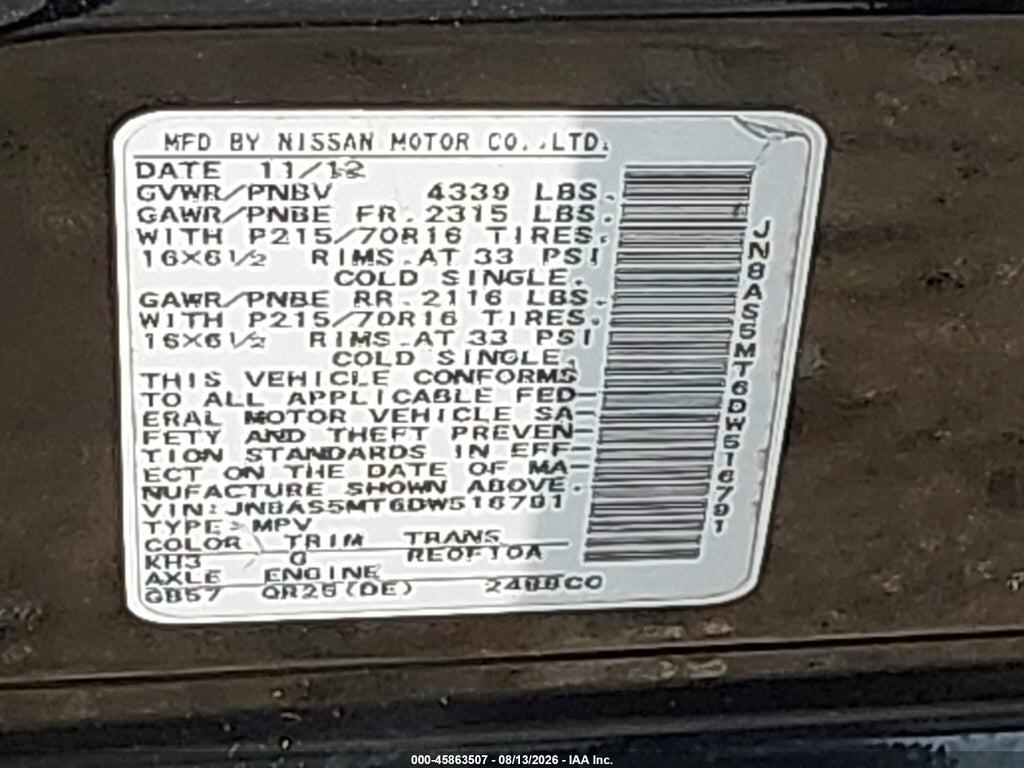 JN8AS5MT6DW516791 2013 NISSAN ROGUE photo no. 9