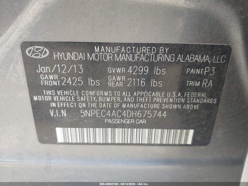 5NPEC4AC4DH675744 2013 HYUNDAI SONATA photo no. 9