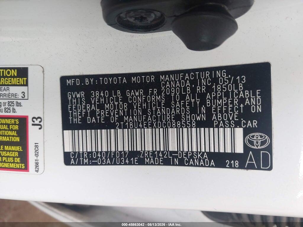 2T1BU4EEXDC088558 2013 TOYOTA COROLLA photo no. 9