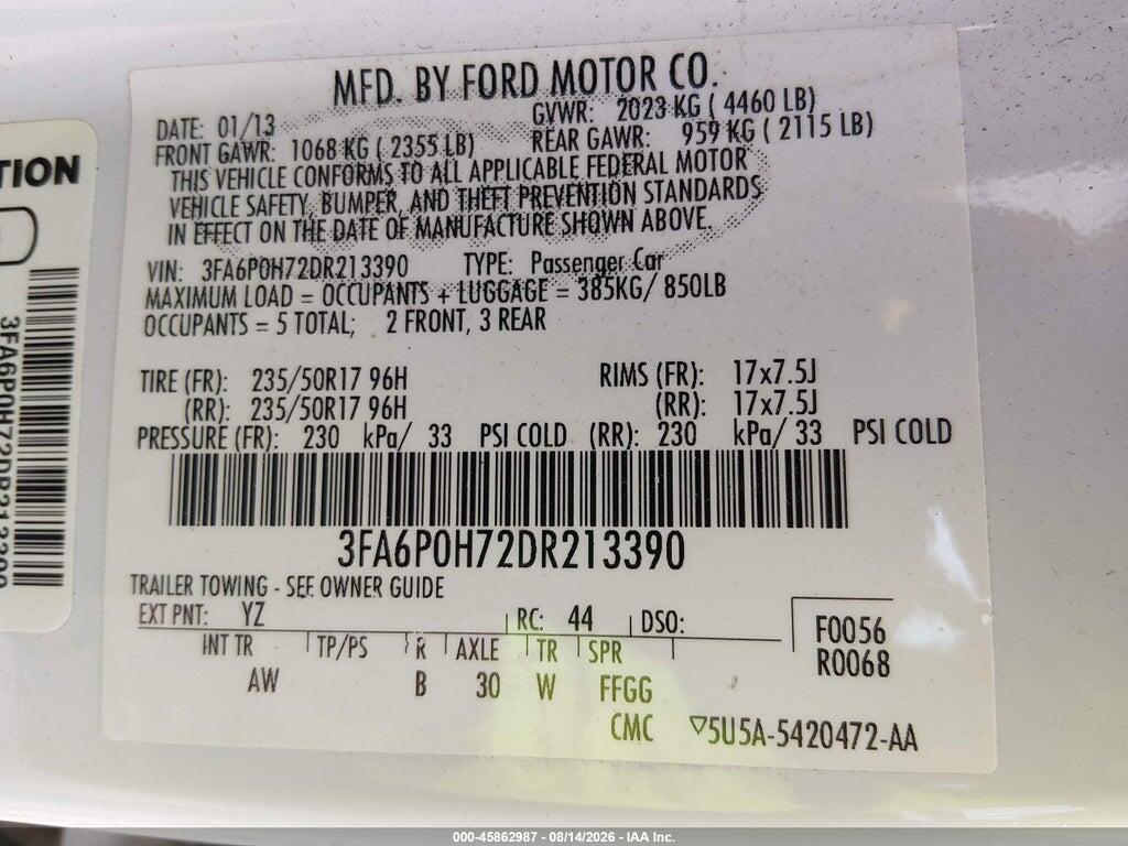 3FA6P0H72DR213390 2013 FORD FUSION photo no. 9