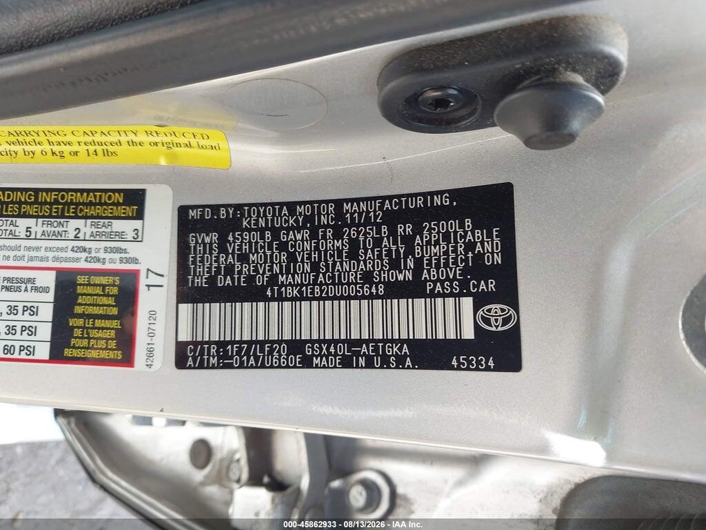 4T1BK1EB2DU005648 2013 TOYOTA AVALON photo no. 9