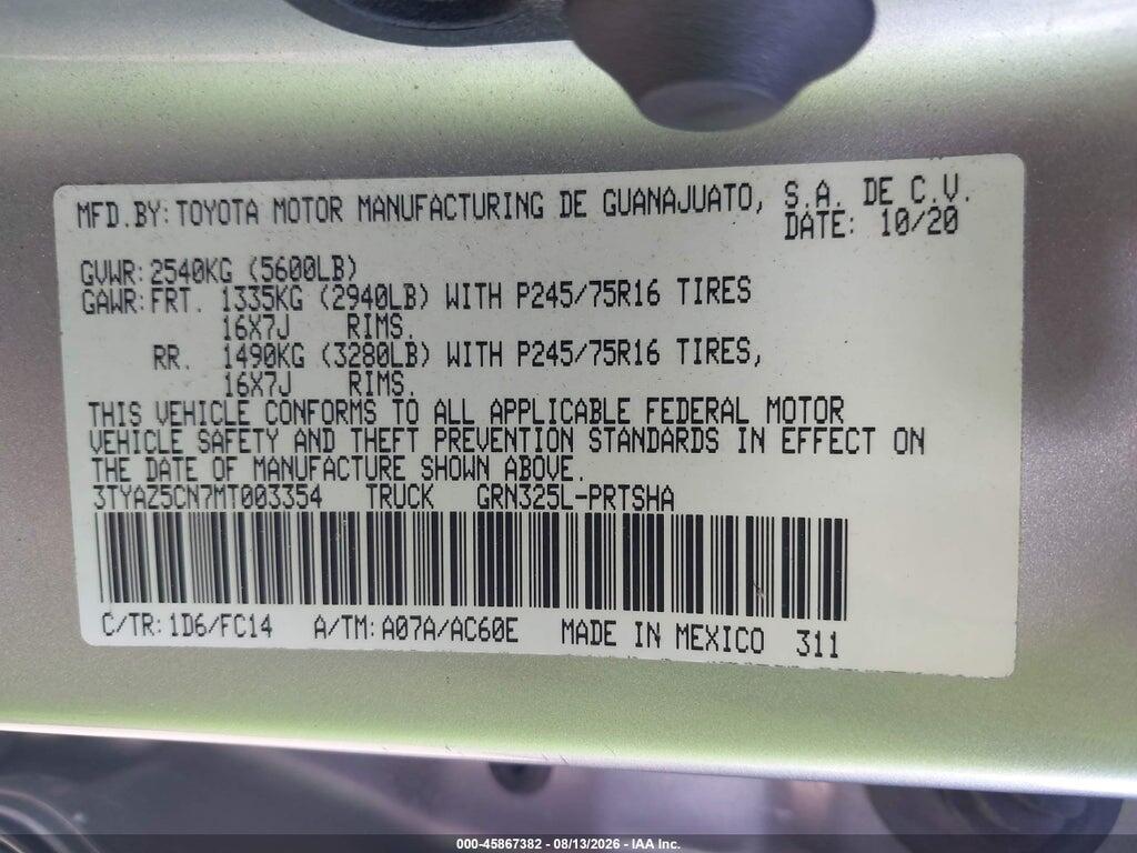 3TYAZ5CN7MT003354 2021 TOYOTA TACOMA photo no. 9
