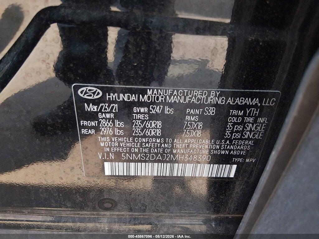 5NMS2DAJ2MH348390 2021 HYUNDAI SANTA FE photo no. 9