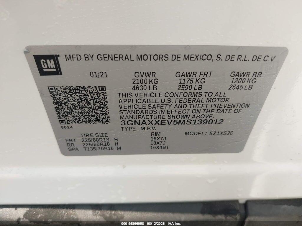 3GNAXXEV5MS139012 2021 CHEVROLET EQUINOX photo no. 9