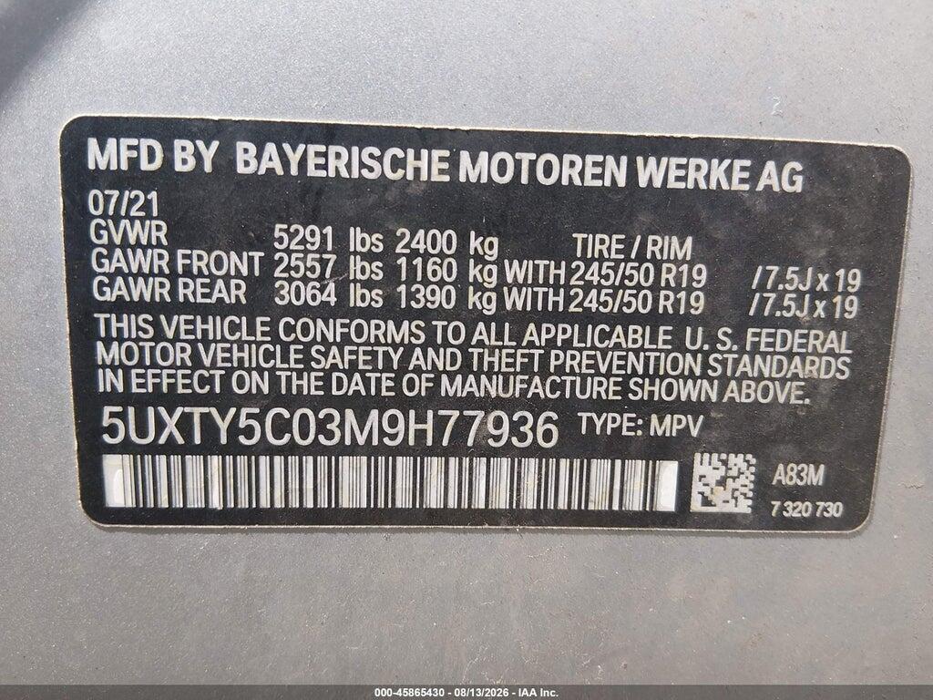 5UXTY5C03M9H77936 2021 BMW X3 photo no. 9