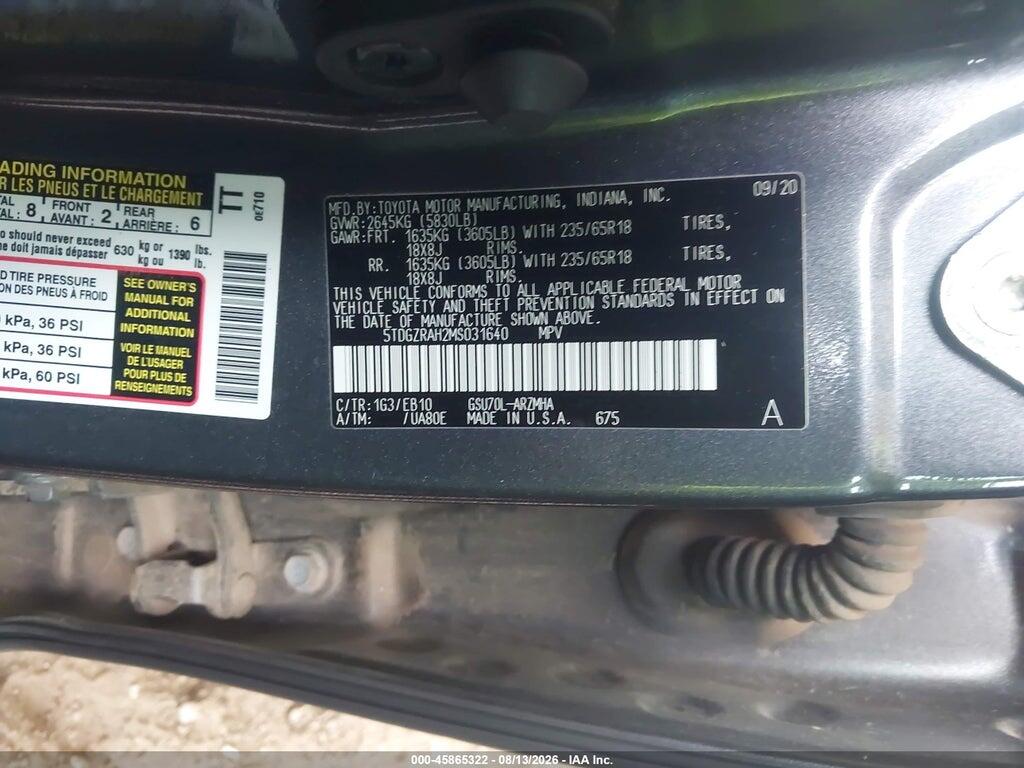 5TDGZRAH2MS031640 2021 TOYOTA HIGHLANDER photo no. 9