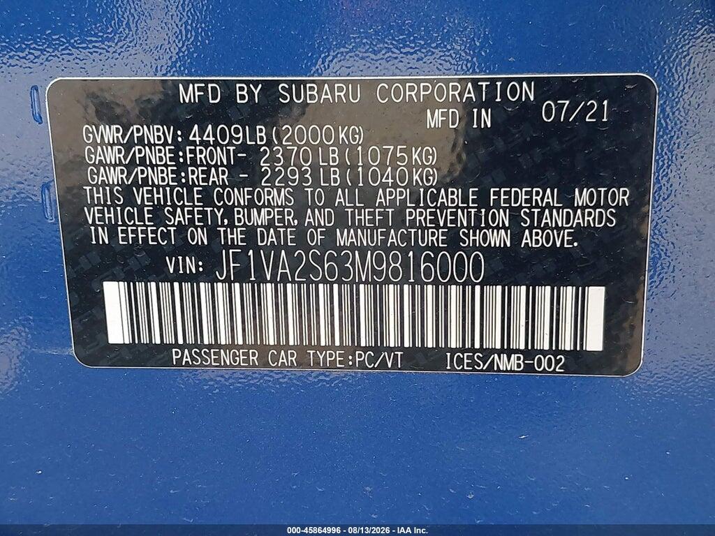 JF1VA2S63M9816000 2021 SUBARU WRX STI photo no. 9