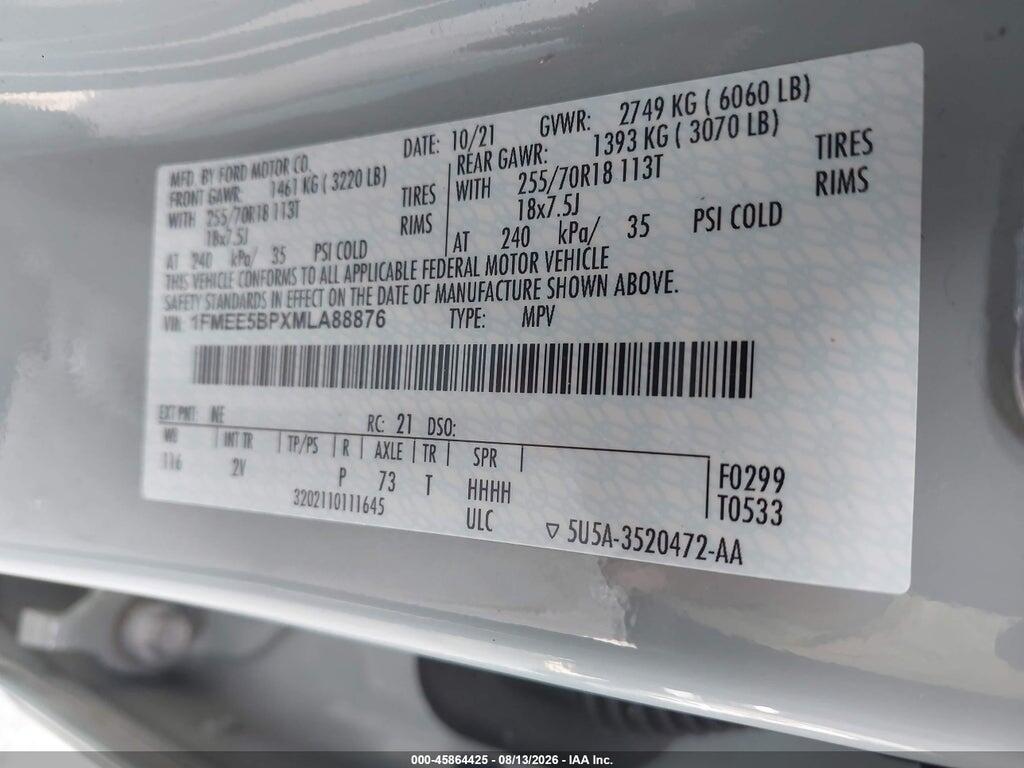 1FMEE5BPXMLA88876 2021 FORD BRONCO photo no. 9