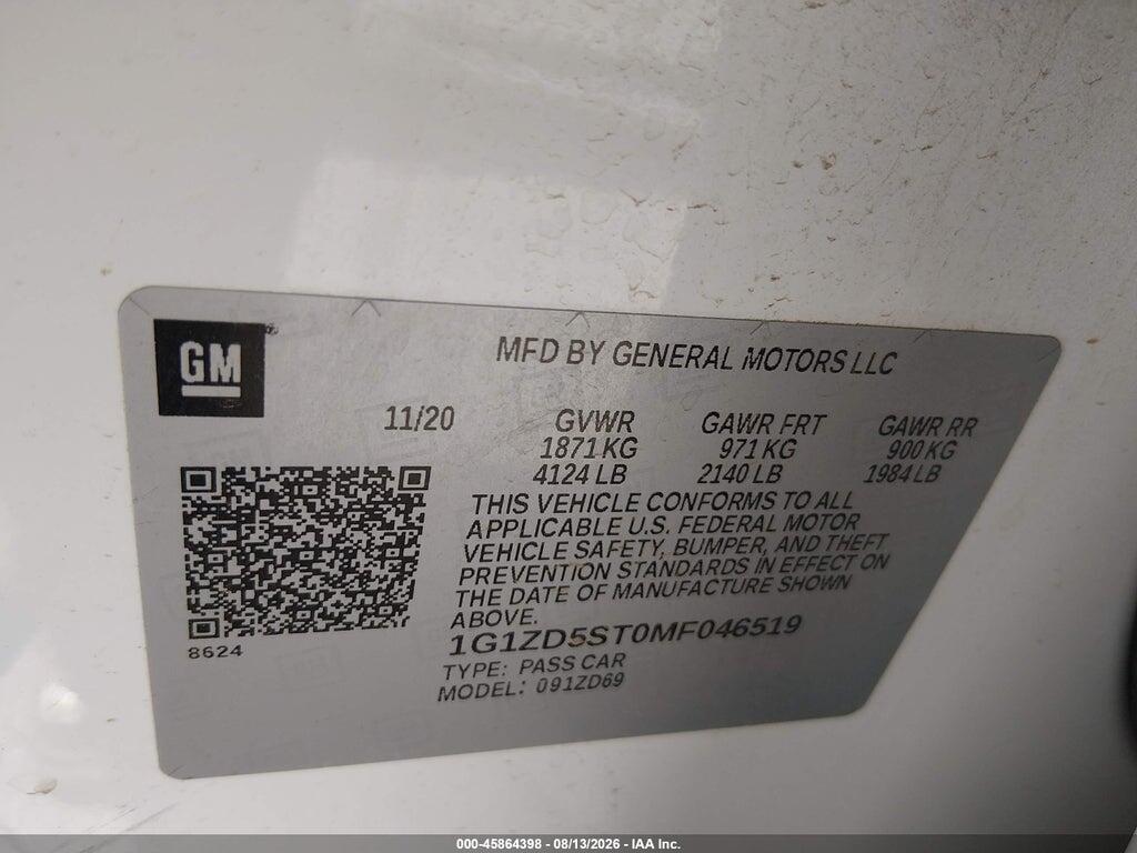 1G1ZD5ST0MF046519 2021 CHEVROLET MALIBU photo no. 9