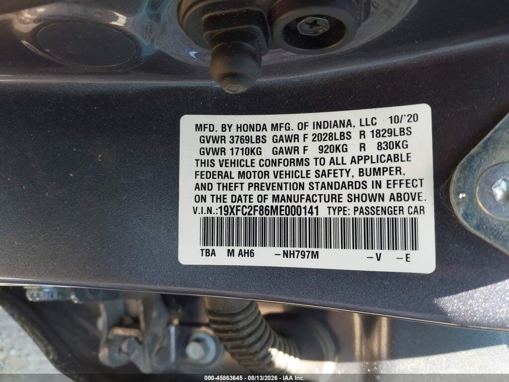 19XFC2F86ME000141 2021 HONDA CIVIC photo no. 9