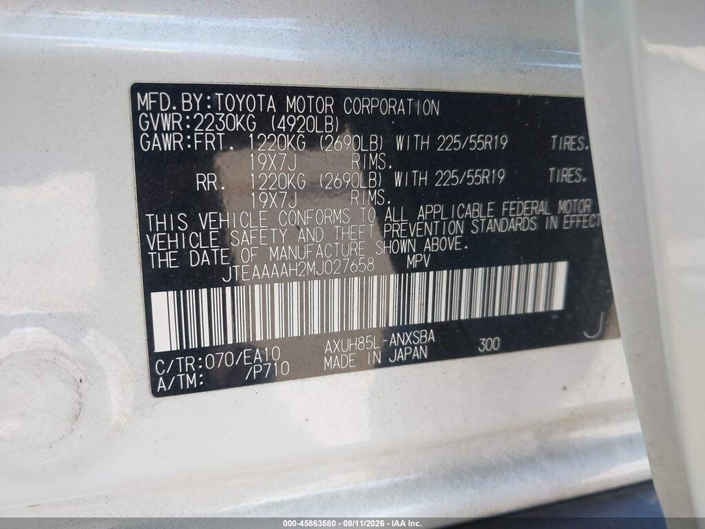 JTEAAAAH2MJ027658 2021 TOYOTA VENZA photo no. 9
