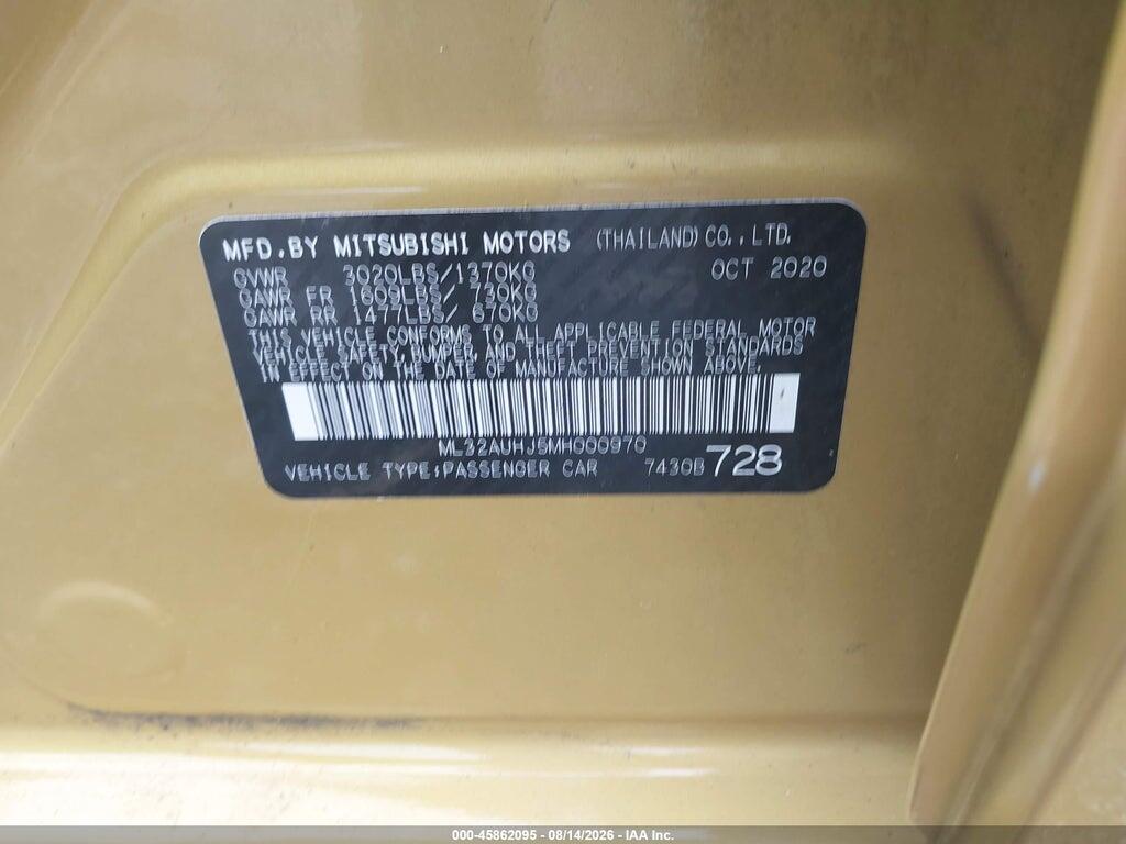 ML32AUHJ5MH000970 2021 MITSUBISHI MIRAGE photo no. 9