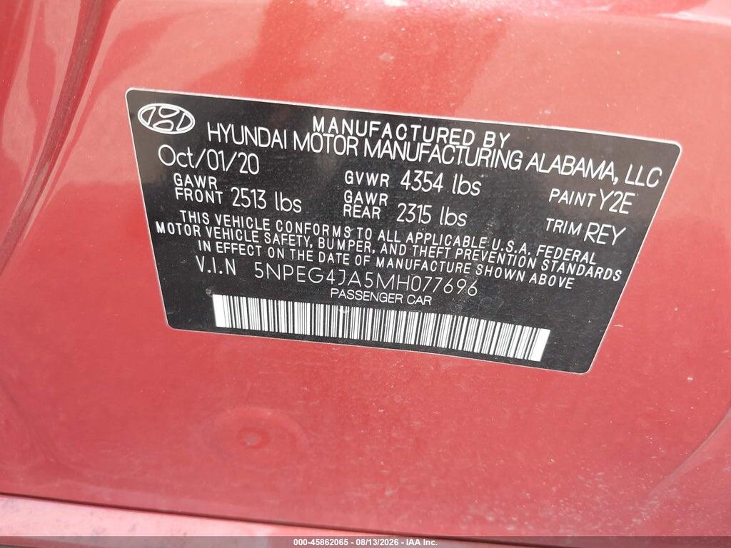5NPEG4JA5MH077696 2021 HYUNDAI SONATA photo no. 9