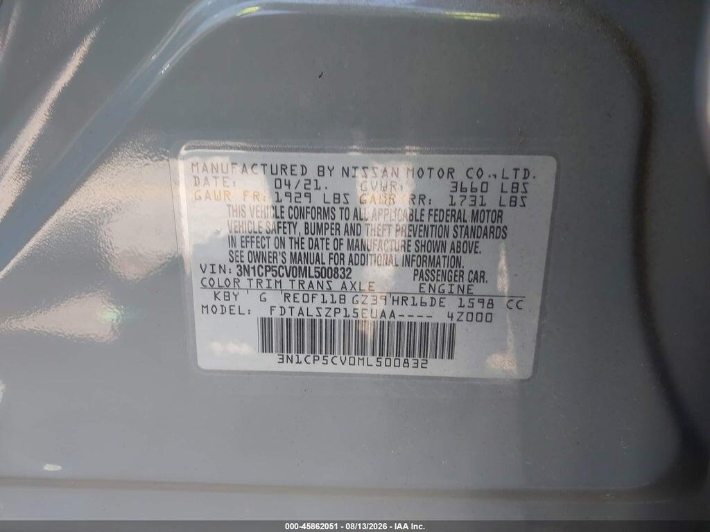 3N1CP5CV0ML500832 2021 NISSAN KICKS photo no. 9