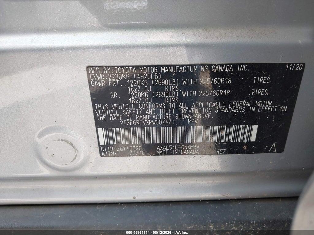 2T3E6RFVXMW007471 2021 TOYOTA RAV4 HYBRID photo no. 9