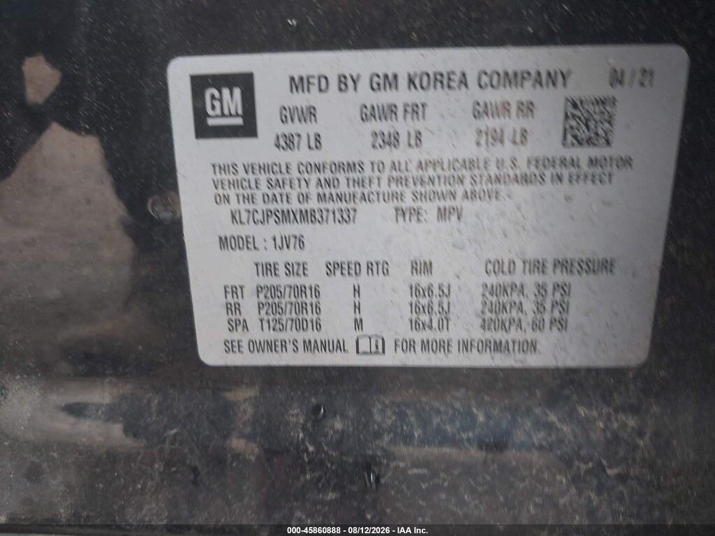 KL7CJPSMXMB371337 2021 CHEVROLET TRAX photo no. 9