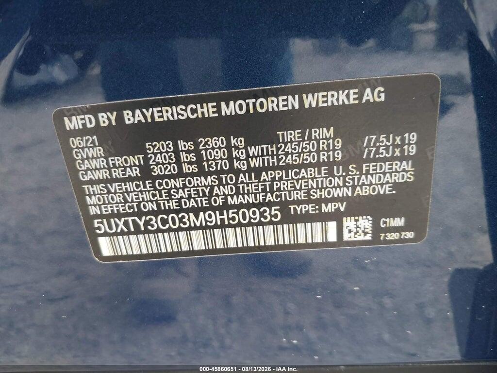 5UXTY3C03M9H50935 2021 BMW X3 photo no. 9