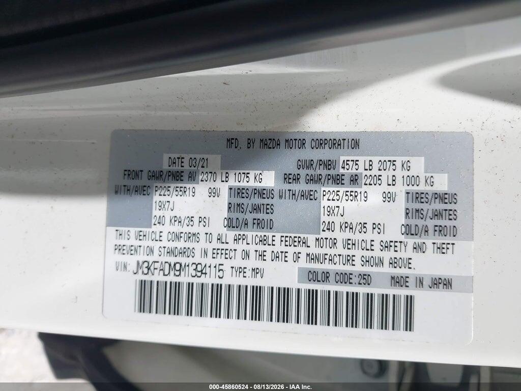 JM3KFADM9M1394115 2021 MAZDA CX-5 photo no. 9