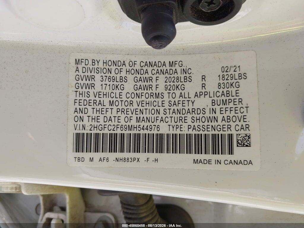 2HGFC2F69MH544976 2021 HONDA CIVIC photo no. 9