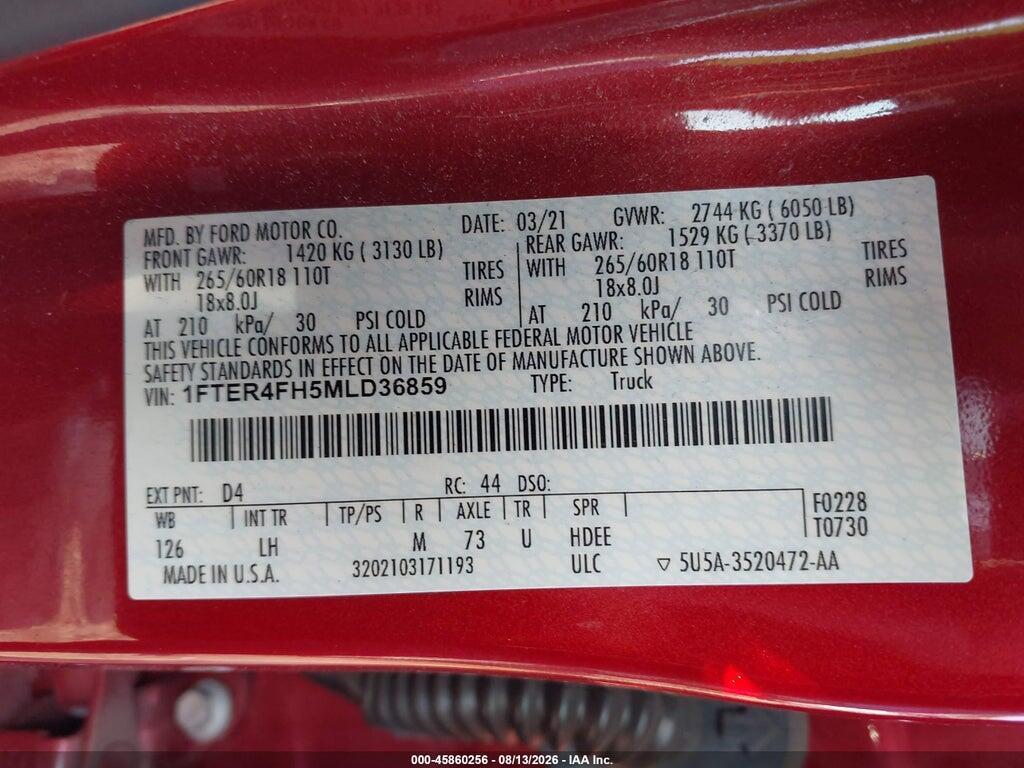 1FTER4FH5MLD36859 2021 FORD RANGER photo no. 9