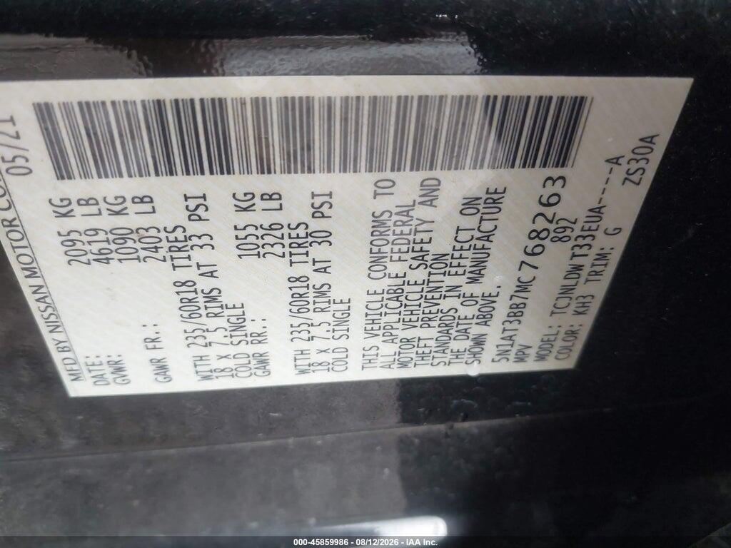 5N1AT3BB7MC768263 2021 NISSAN ROGUE photo no. 9