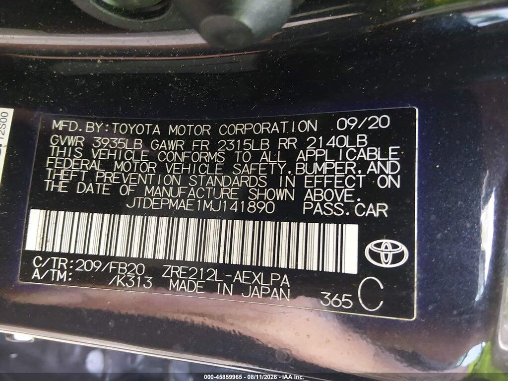 JTDEPMAE1MJ141890 2021 TOYOTA COROLLA photo no. 9