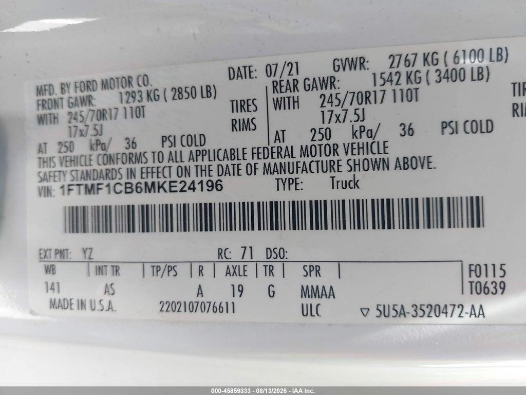1FTMF1CB6MKE24196 2021 FORD F-150 photo no. 9