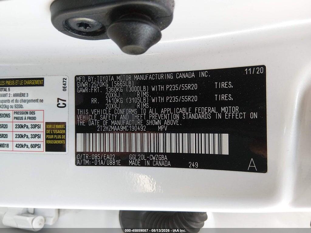 2T2HZMAA9MC190492 2021 LEXUS RX 350 photo no. 9